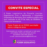 Convite para audiência pública da CMV Planalto
